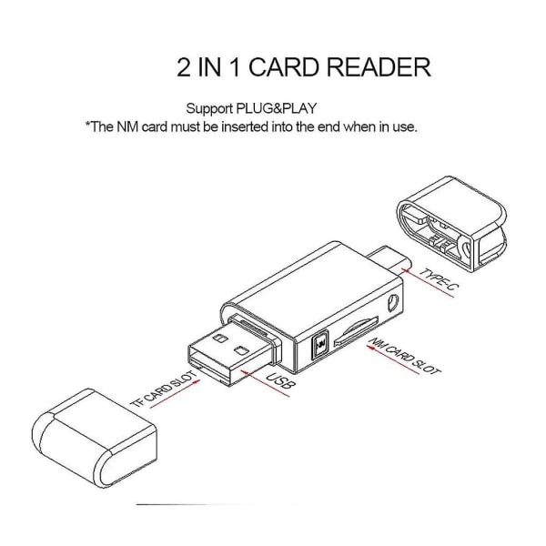 Usb-c Typ C / USB 2.0 Till Nm Nano Minneskort Tf -sd kortläsare för mobiltelefon & förstärkare bärbar dator