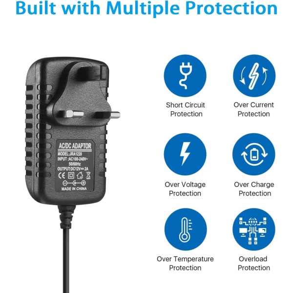 12V 2A Strømforsyningsadapter, AC-adapter 100-240V til 12V DC Strømforsyningsadapter Driver Transformer Universal