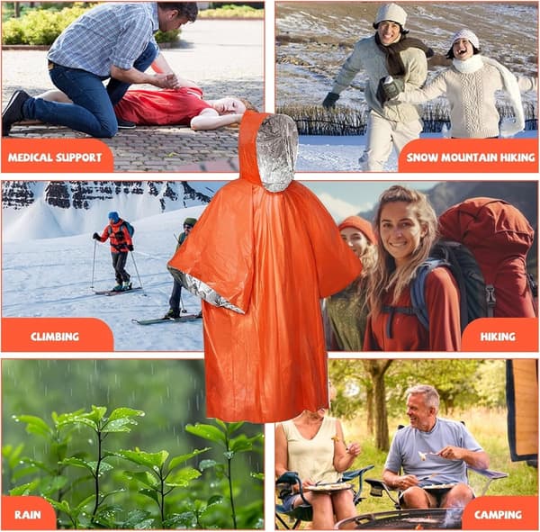 Vanntett Nødponcho Og Multisportteppe 130X100 Cm Oransje Camping Tur Regnbeskyttelse