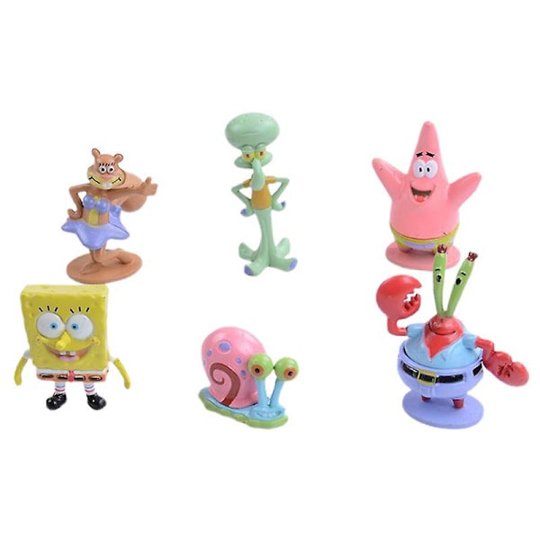 6 stk/sett søte anime-figurer SpongeBob-modelldukker Ornament Hjemmedekor Gave