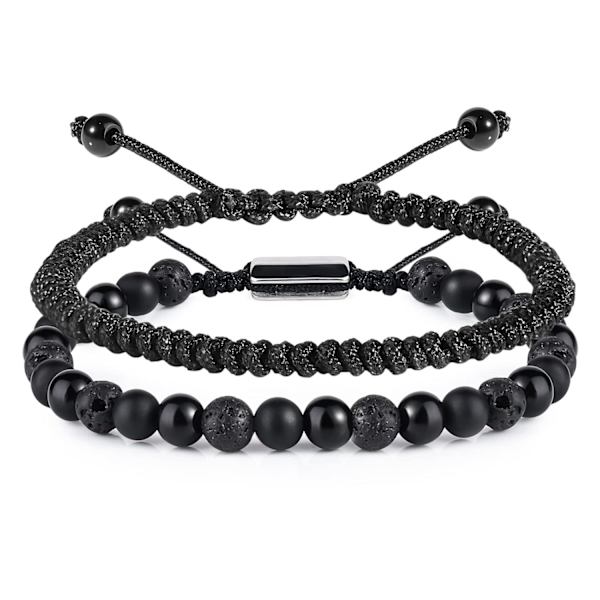 Svarta Pärl armband för Män Pojkar - 6mm Obsidian Onyx Lava Pärlor Armband Set för Par - Julgåvor Födelsedagspresenter Herrsmycken