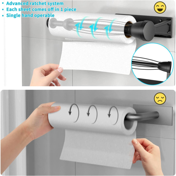 Yhdellä kädellä toimiva paperipyyhepidike kaapin alla vaimennusvaikutuksella kylpyhuoneeseen (musta)