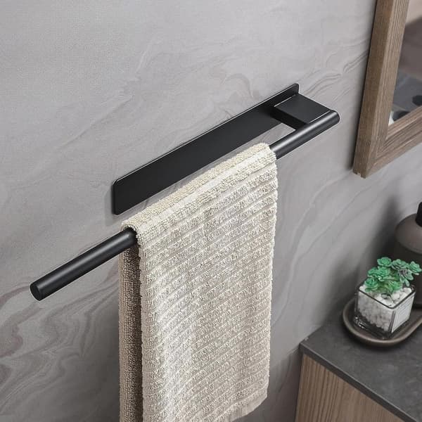 Sort badeværelseshåndklædeholder i rustfrit stål – vægmonteret, borefri installation, 39 cm rustfri badehåndklædeholder