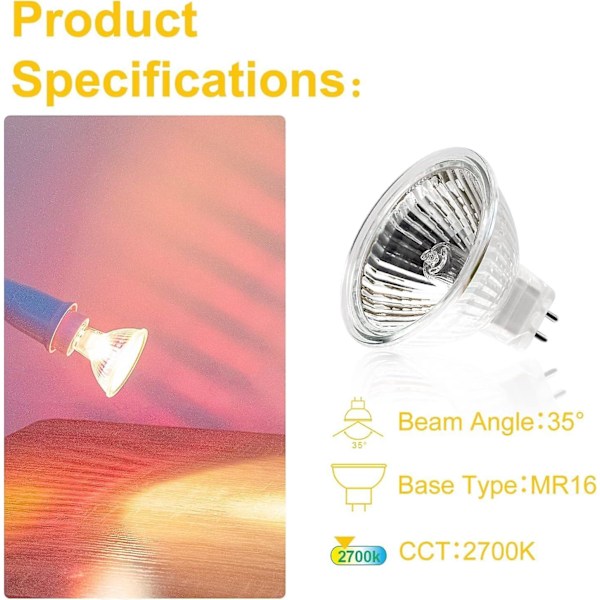 MR16 Spottivalolamppu, 12V 35W Valolamppu, GU5.3 Valolamppu Himmennettävä, 2-napainen Halogeenivalot Lämmin Valkoinen 2700K, Pakkaus 12 (mr16-35w-12p)