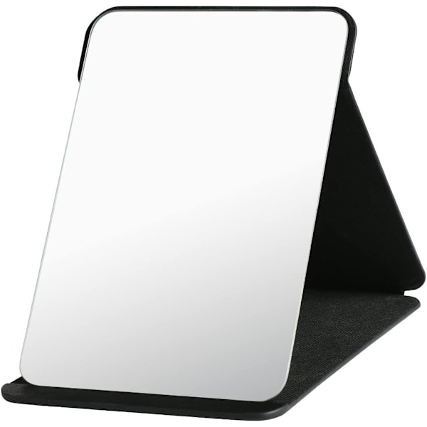 Fällbart bordsspegel med PU-läder smink spegel, bärbar rese spegel, fällbar spegel med stativ bärbar 16*11cm