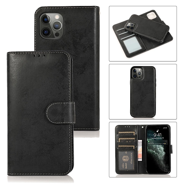 Suede magnetisk etui til iPhone 12/12 Pro med magnetisk lås. Sort Black one size