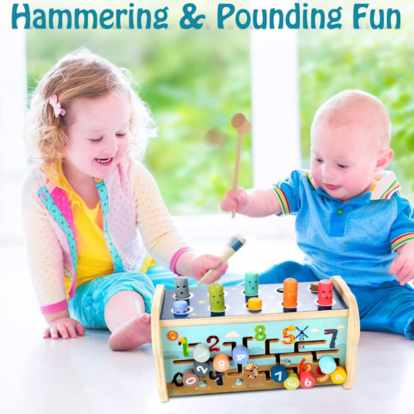 Trähammare Pounding Toy för 12+ månader barn, leksak med hammarbänk