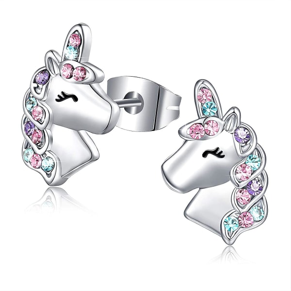 Silver Unicorn örhängen för tjejer Allergivänligt söta Cz Unicorn Stud örhängen Smycken