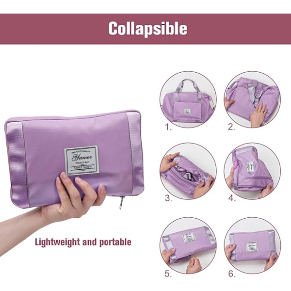 Suuri taittuva matkalaukku, kevyt ja vedenpitävä käsimatkatavarat laukku kiinteällä hihnalla, kuiva ja märkä erottelu taittuva matka purple