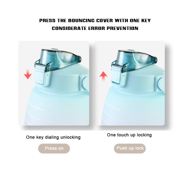 Kannettava vesipullo BPA-vapaa 1400 ml juomapullo aikamerkintägradienttijauheella
