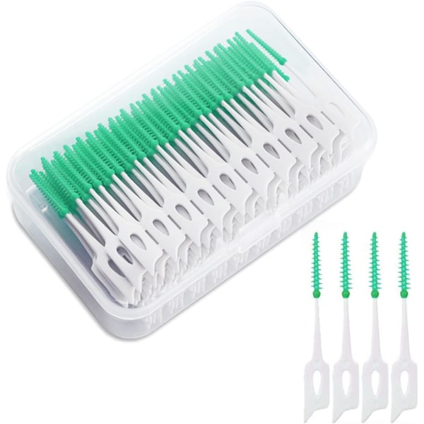 200 stk. Interdentalbørster blød silikonetandbørste Dual Purpose Dental Cleaning Tool Floss Stick (grøn)