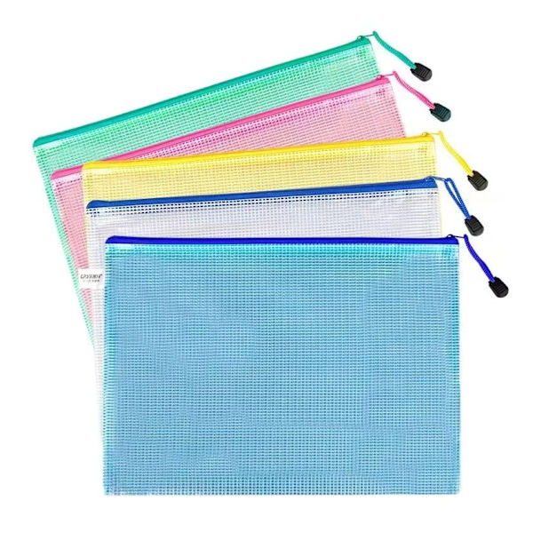 10 stk A5 Plastlommer, Glidelåsposer A5 Mesh Dokumentmapper for Filoppbevaring, Skole