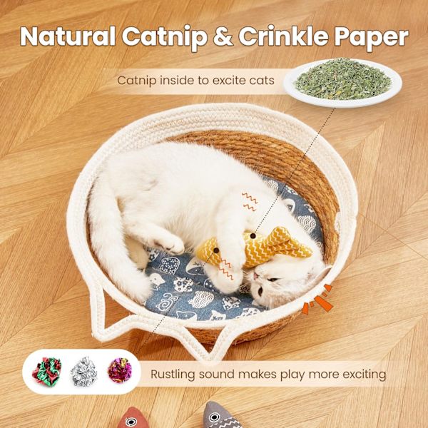 Katt Leksaker Fisk, 3 st Crinkle Ljud Kattmynta Leksaker Mjukt Linne, Interaktiv Kattunge Träning Spark Leksaker för Innekatter 7,8 Tum för Alla Raser