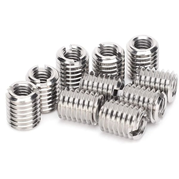 10 stk. innsettingsmutter, M6/M10 gjengeinnsats, innsettingsmutter, 303 rustfritt stål (indre M6x1.0 ytre M10x1.5 ambolt 12mm)