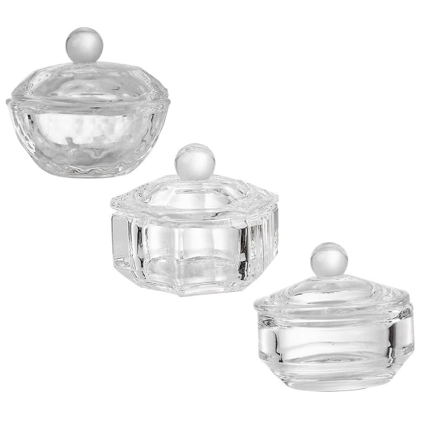 3 stk Nail Art glas krystal kopper med låg Manicure flydende pulver glas kop (33x4 cm, gennemsigtig)