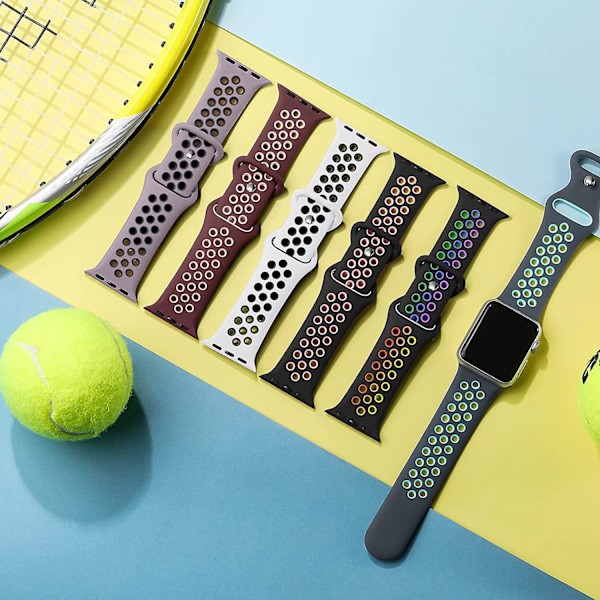 6-pak sportsremme kompatible med Apple Watch rem 44mm 45mm 42mm 41mm 40mm 38mm 49mm, åndbar blød silikone sportsrem til Apple Wa