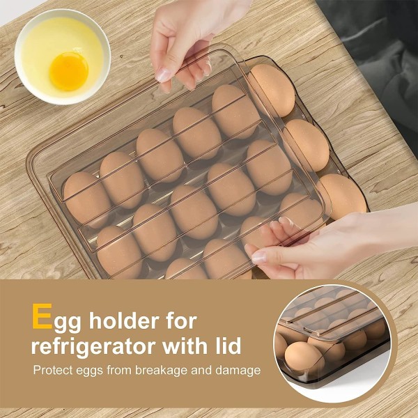 Dubbellagers Förvaring Kylskåp Ägglåda med lock 36 ägg med lutningsvinkel automatisk fyllning