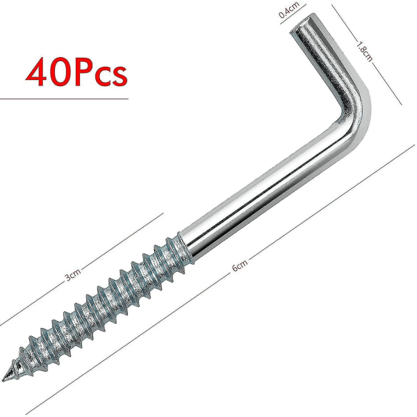 40 stk sett L-krok skruer, firkantede kroker Skru inn i 3 størrelser