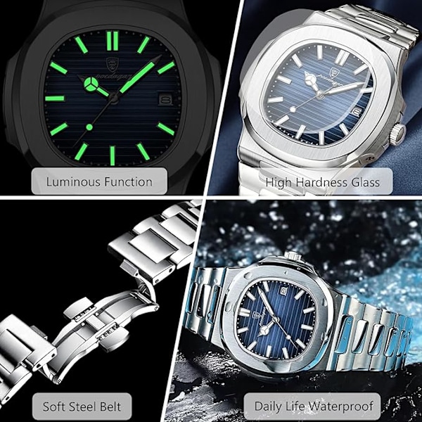 Herre Minimalistiske Armbåndsure Quartz Analog Armbåndsure Datokalender Lysende Armbåndsure Elegante Business Armbåndsure Herre Armbåndsure i Rustfrit Stål
