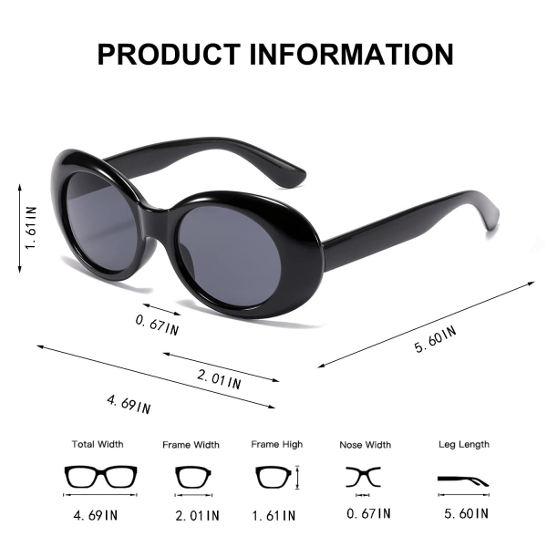 Retro ovale solbriller Clout Goggles Kurt Cobain Vintage Mod tykt stel Rundt objektiv Unisex UV400 beskyttelse