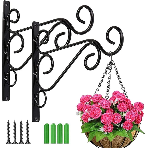 2 Pieces Wall Hanging Hooks, Balcony Wall Plant Holder With Screw Hanging Wrought Iron Met