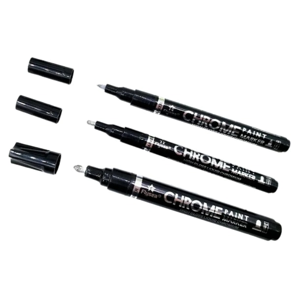 Flydende krommaling Markør 3-pak 0,7+1+3mm Sølv Flydende krommaling Markør Kunsthåndværk Pen Maling Pen DIY Highlighter