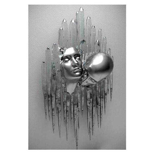 Set med 3 konstnärliga moderna affischer, 3D-metallfigur statykonst med