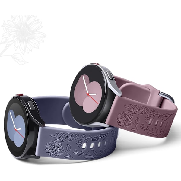 Auringonkukkakaiverrettu ranneke, yhteensopiva Samsung Galaxy Watch 7 6 5 4 40mm 44mm naisten kanssa, 20mm pehmeä silikoniranneke Galaxy Watch_xx -kelloon Blue Grey