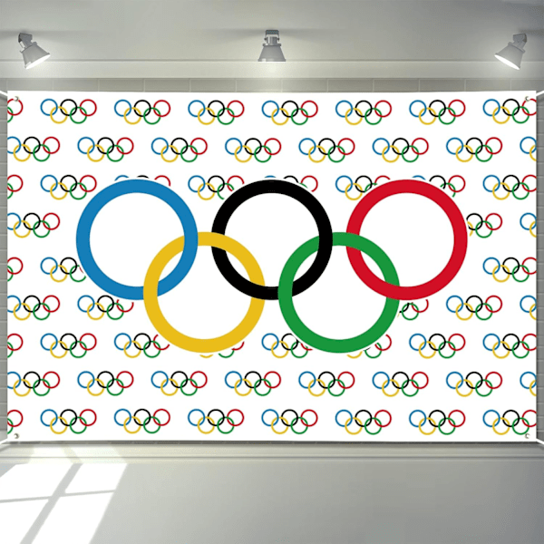 Olympiske Dekorationer Banner 180 x 110 Ringe Spil Internationale Sports Tema Pos