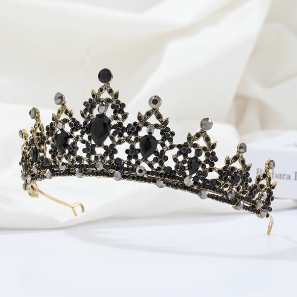 Mattel Hardware Crown European och American Bride Baroque Retro Crown Rhinestone Black Crown Tiara