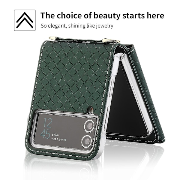 Plånboksfodral Kompatibelt med Galaxy Z Flip 4, Axelbandsrem PU-Läder Skyddande Fodral med Kortfack Grön Green For Galaxy Z Flip 4