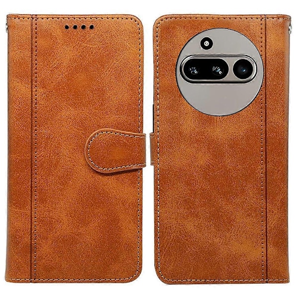 Kompatibel med Nothing Phone (3a) Etui Kalvetekstur Læder Stand Bogstil Telefon Etui - Rød-Perfekt Yellow