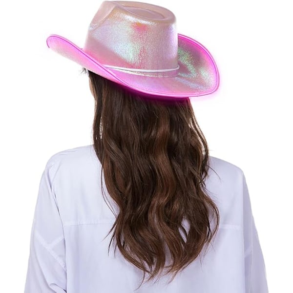 Neon Glitter Cowboyhatt - Rolig Party Disco Cowgirl Hatt Pink