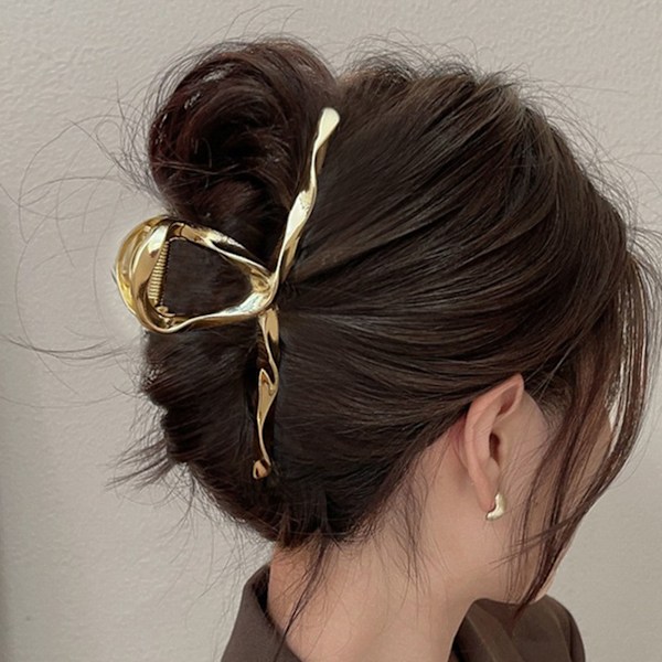 Whaline Hårklämma Vridna Klämmor Våg Stor Legering Hårfäste Ren Färg Styling Tillbehör Gold