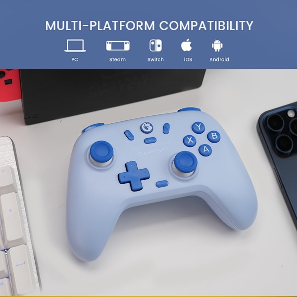 2.4g Trådlös Kontroller för Windows PC, iPhone, Android, Switch & Steam, Bluetooth-Kontroller med Hall-Effekt-Trigger, Turbo, Vibration (Blå) Blue