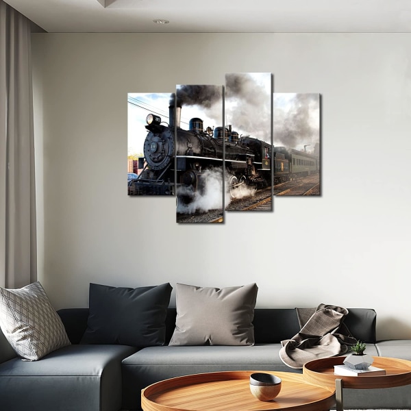 Rautatiekiskojen seinämaalausjuliste 4 paneeli moderneja autokoristeita (kehyksetön)