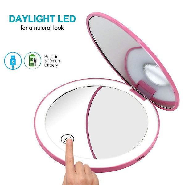1x ja 10x suurentava kädessä pidettävä meikkpeili 12 LED-valolla
