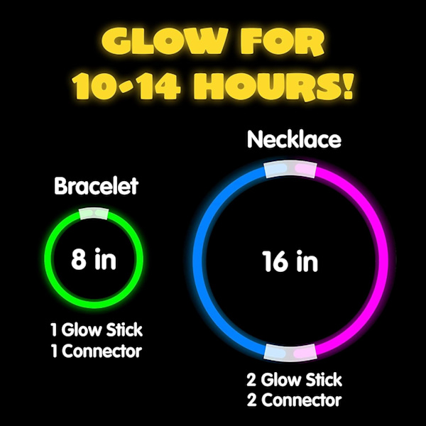 100 stk Glow Sticks Bulk 20cm Glowsticks, Glow Stick Armbånd Halskjeder, Glow in the Dark Tilbehør, Påske, Jul, Halloween