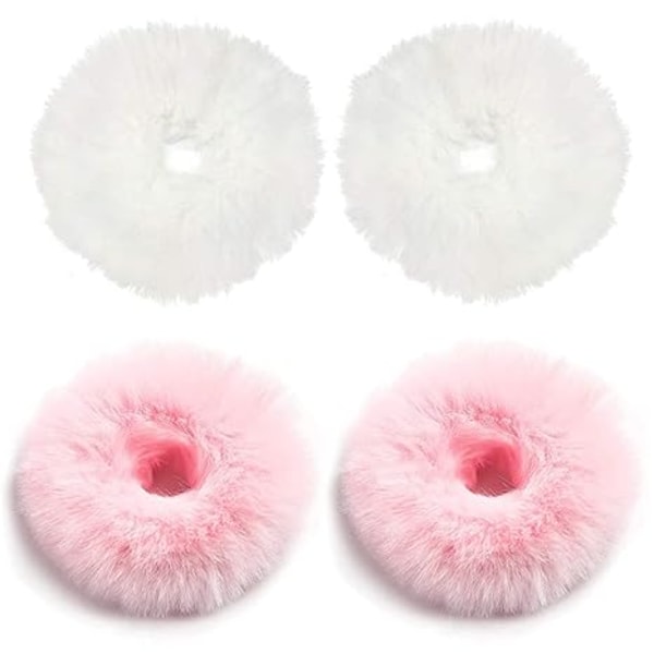 4-pakks Fluffy Fur Scrunchies, Fur Scrunchies, Tasselholdere, Fuzzy Hårtilbehør for Kvinner og Jenter (Rosa og Hvit) 8cm