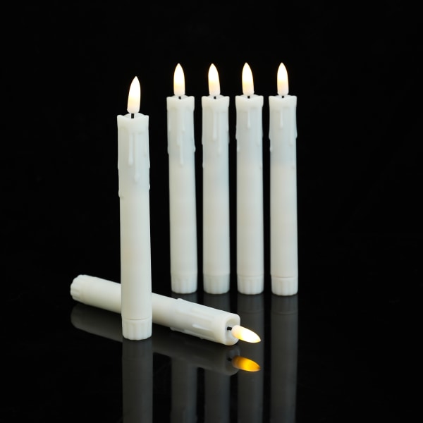 6-pak 17,5 cm flimrende flammeløse stearinlys (hvide) med fjernbetjening