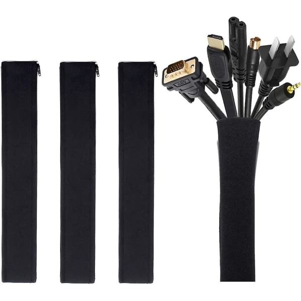Pack Cable Management Sleeve, 50*11 cm Organizer med lynlås til TV Computer Kontor hjemmeunderholdning, fleksibelt kabel Sleeve Cover