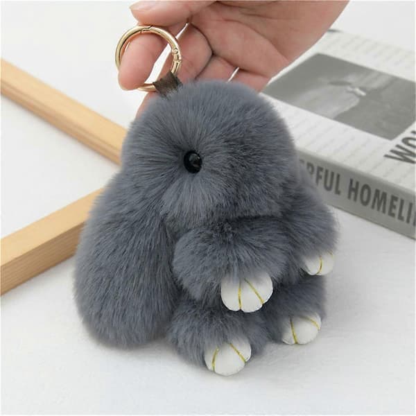 Cute Plush Bunny, Fluffy Rabbit Plush Toy Keychain, Bag Pendant, Key Ring Black