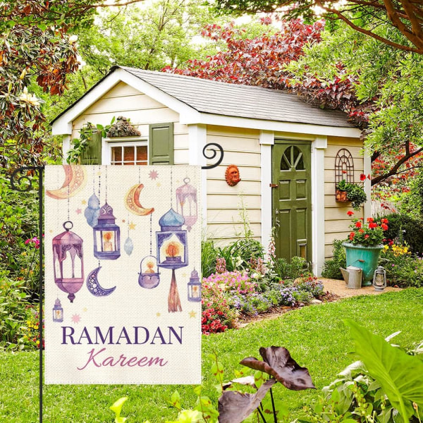 Ramadan Kareem -puutarhalippu 12x18 tuumaa, kaksisivuinen ulkokäyttöön, lyhdyt puolikuu piha ulkona