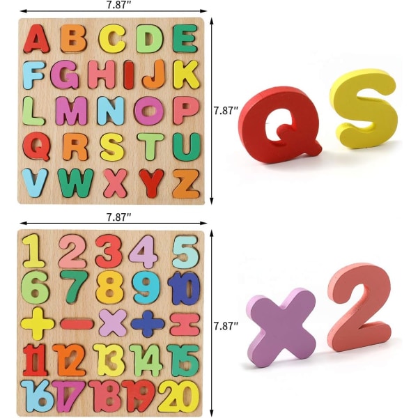 Wooden puzzle for children - 20-bit numbers and 26-bit ABC alphabet