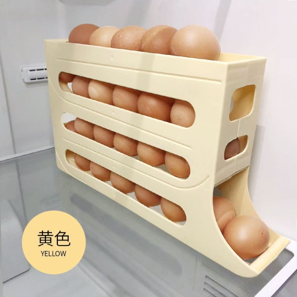 2-pakks rullende eggstativ - Firkant bærbar eggdispenser for kjøkken og benkeplateoppbevaring, stor kapasitet eggbeholder yellow