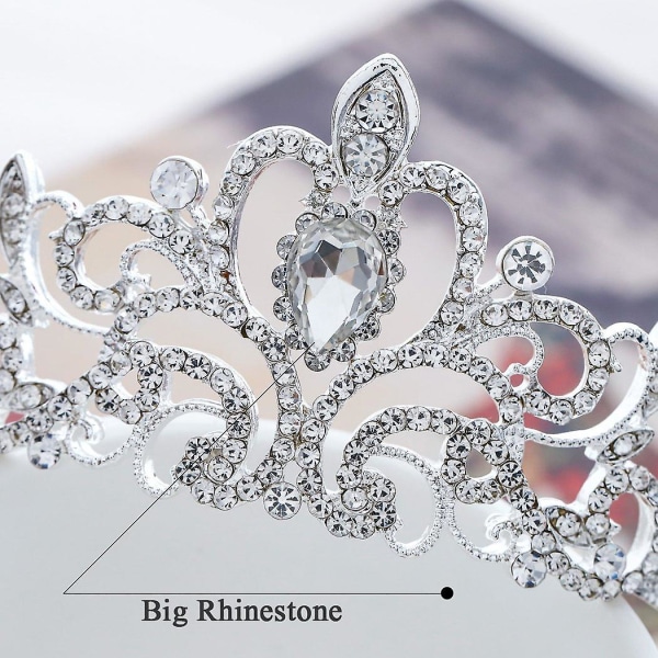 Crystal Tiara Sølv Kronebrud Prinsesse Rhinestone Hår Smykker Decor