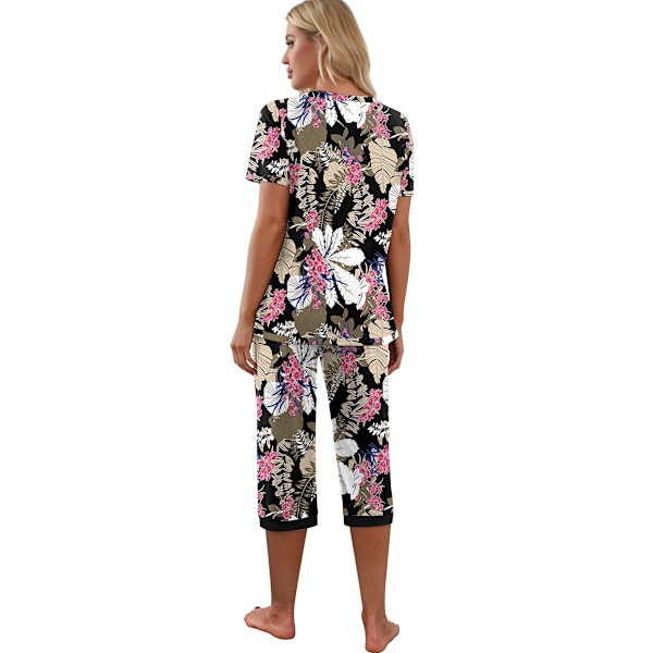 Naisten pyjama, lyhythihainen T-paita ja pitkät pyjamahousut Pink L