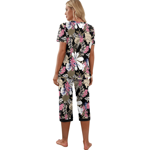 Pysjamas til dame, kortermet T-skjorte og lange pysjamasbukser Pink XL
