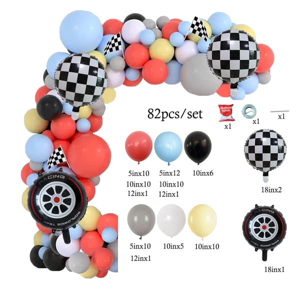 Bursdagsballongsett med racingtema og bakteppe for babyshower og festdekorasjon Style 4