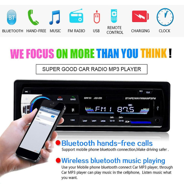 Bil Bluetooth-kompatibel Stereo Audio Fm Radio Handsfree Aux-ingång USB Mp3-musikspelare
